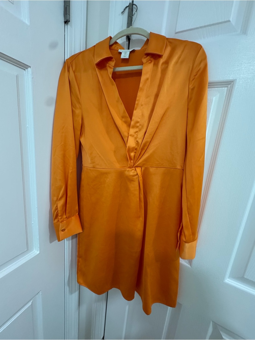 House of Harlow 1960 Orange Satin Long-Sleeve Twist Dress